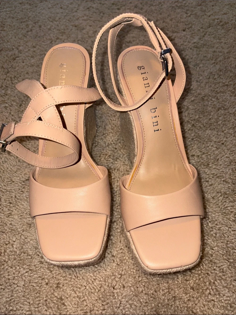 Gianni Bini Blush Pink Espadrille Wedge Sandals with Ankle Strap